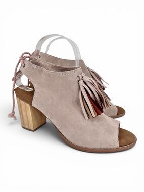 Toms Blush Suede Tassel Elba Peep Toe Booties